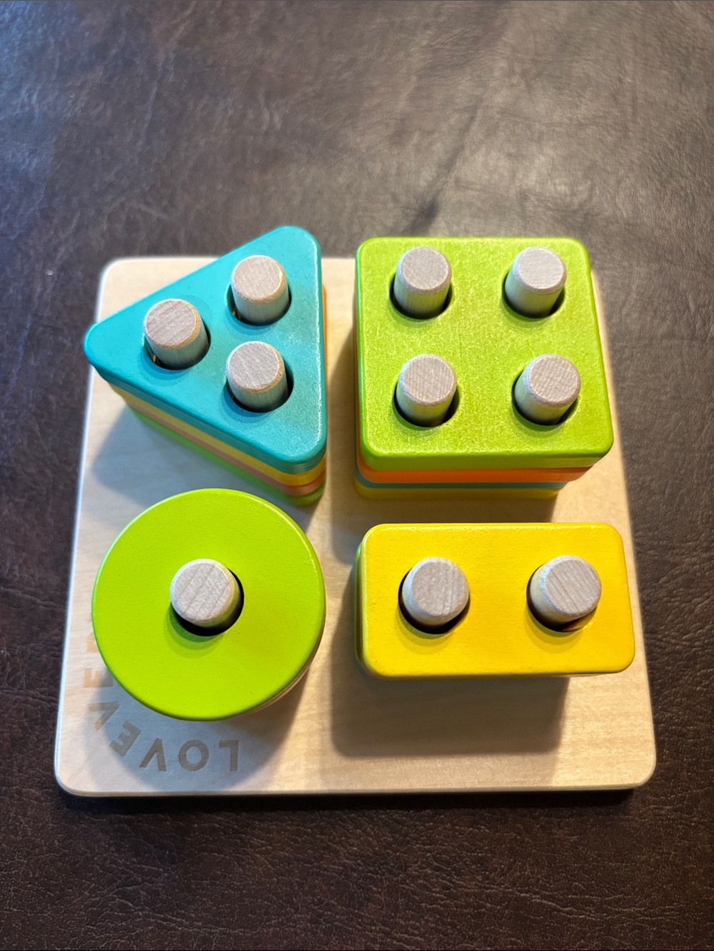 Wooden Peg Shape Stacker - Green, Blue & Yellow Educational Toy